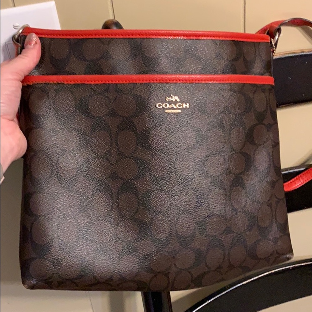 Leather Coach Signature Crossbody Purse